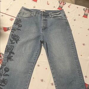 DRIFTWOOD Blue Jeans with Navy Blue Floral Design